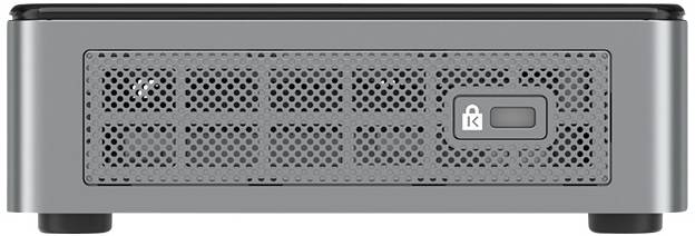 Grau-schwarzes technisches Gerät mit Lüftungsgittern und Schloss-Symbol auf der Vorderseite.