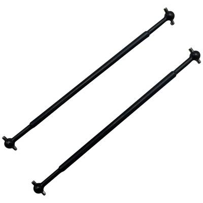 Zwei schwarze Metallstangen mit Gelenkenden, horizontal nebeneinander angeordnet, vor weißem Hintergrund.