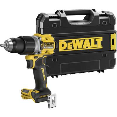 Ein gelb-schwarzer Akkubohrer der Marke DEWALT vor einem passenden schwarzen Werkzeugkoffer mit gelbem DEWALT-Schriftzug.
