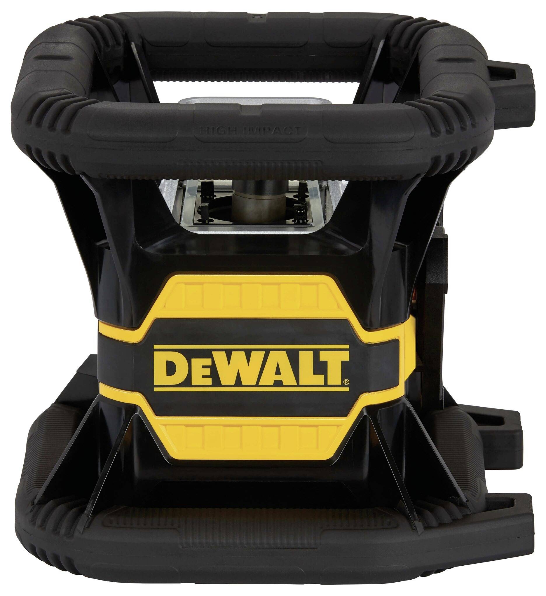 Tragbarer DeWalt Bluetooth-Lautsprecher, schwarz und gelb, robustes Design, eignet sich für Baustellen oder Outdoor-Aktivitäten.