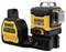 Ein gelber und schwarzer DEWALT Laser-Nivellierer mit 12V/18V Anzeige, montiert auf einem Ständer, zeigt den Ladezustand an.