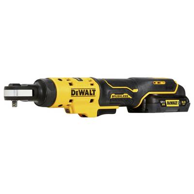 Akku-Ratschenschrauber von DeWALT, schwarz-gelb, mit bürstenlosem Motor und 12V XR 3.0 Ah Akku.