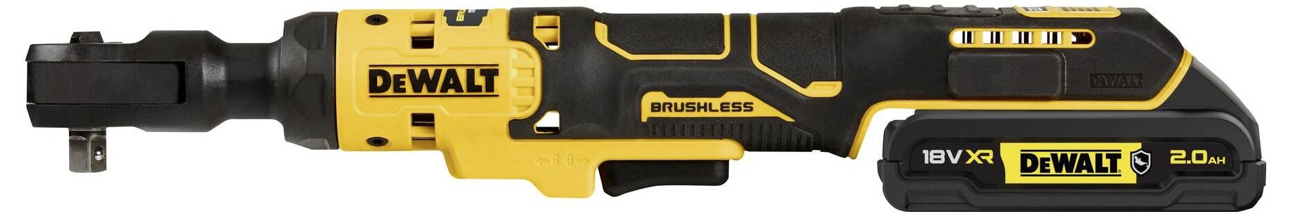 Akkuratsche von Dewalt, 18V, Modell XR Brushless mit integriertem Akku. Werkzeug in Schwarz und Gelb.