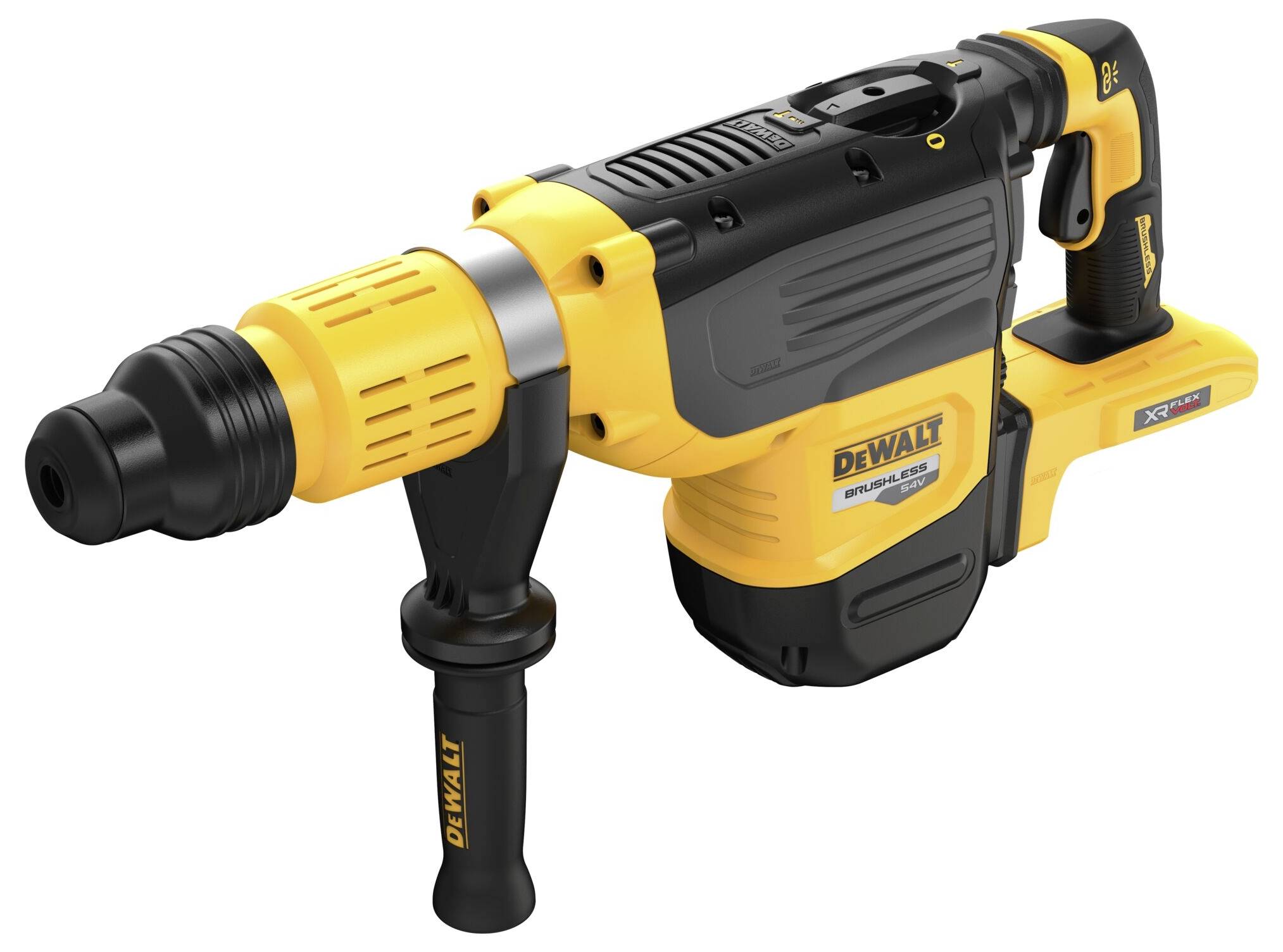 Elektrischer Handbohrhammer in Gelb und Schwarz mit seitlichem Handgriff, geeignet für schwere Abbrucharbeiten und Betonbohren.