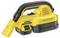Ein gelber, tragbarer Akkustaubsauger mit einem schwarzen Saugschlauch. Der Staubsauger ist kompakt und kabellos.