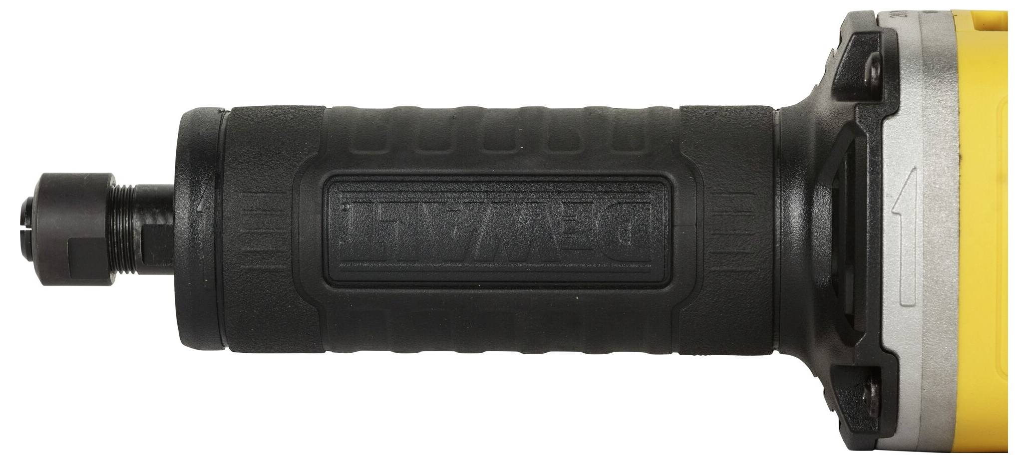 Industriewerkzeug mit schwarzem Griff und gelbem Gehäuse, geeignet für präzises Schleifen oder Fräsen in Werkstätten und Fabriken.