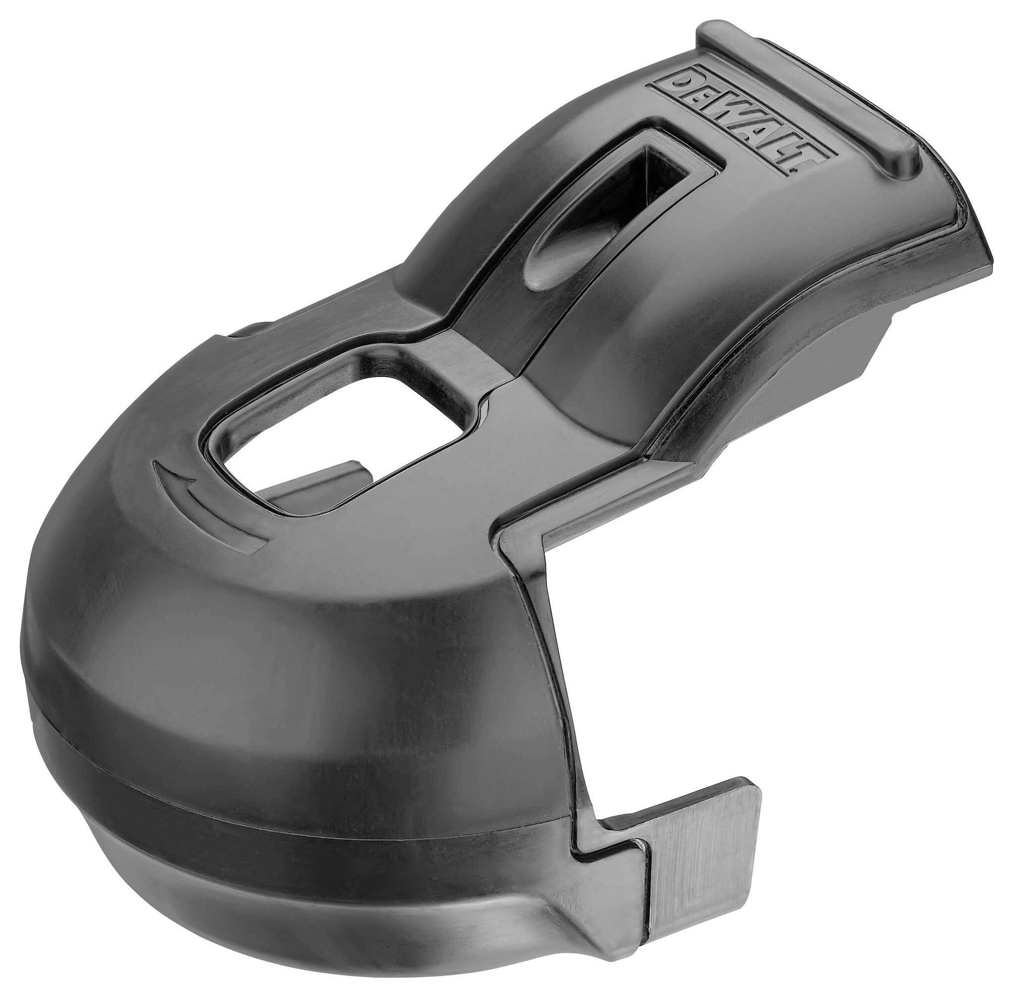 Schwarzes Kunststoff-Schutzelement mit Öffnungen und erhöhter Oberseite, kennzeichnet mit 'DEWALT'.