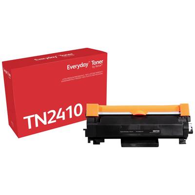 Eine rote Verpackung und eine schwarze Tonerkartusche. Auf der Verpackung steht 'Everyday Toner by Xerox TN2410'.