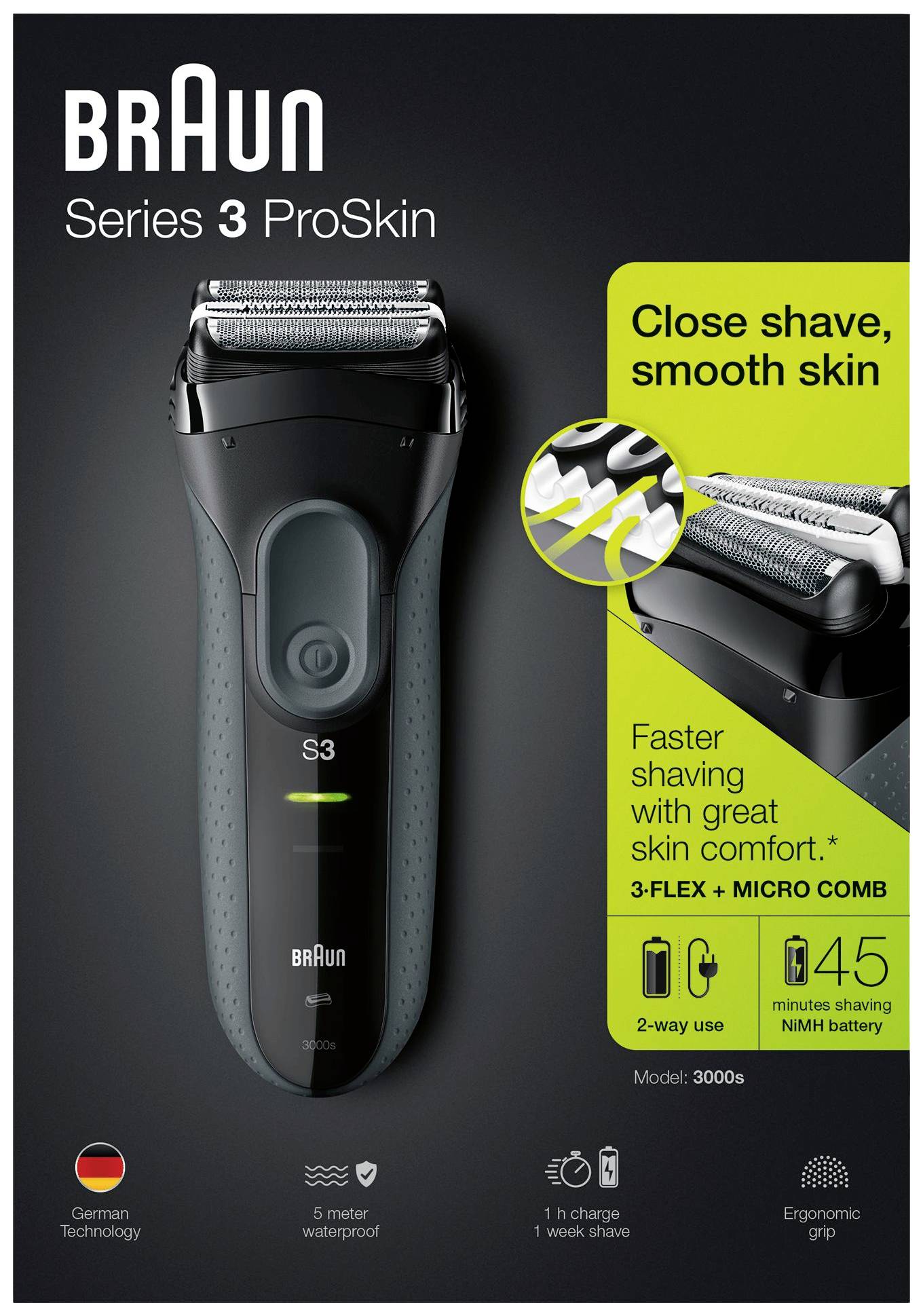 Braun Series 3 ProSkin 3000s Folienschaber Schwarz-1