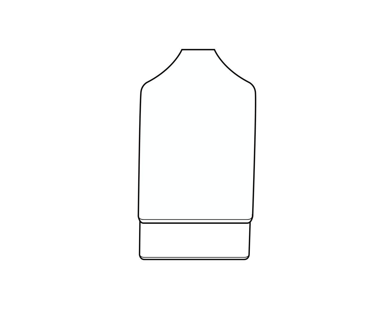 Eine abstrakte Zeichnung einer stilisierten Menschengestalt mit kurvenreicher Form und rechteckiger Basis.