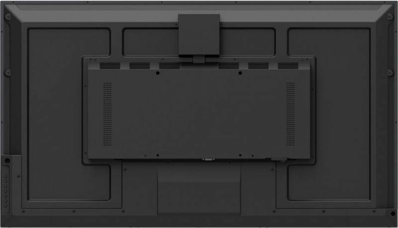 'Rückansicht eines Flachbildfernsehers mit Wandmontageoptionen und Anschlüssen auf der linken Seite.'