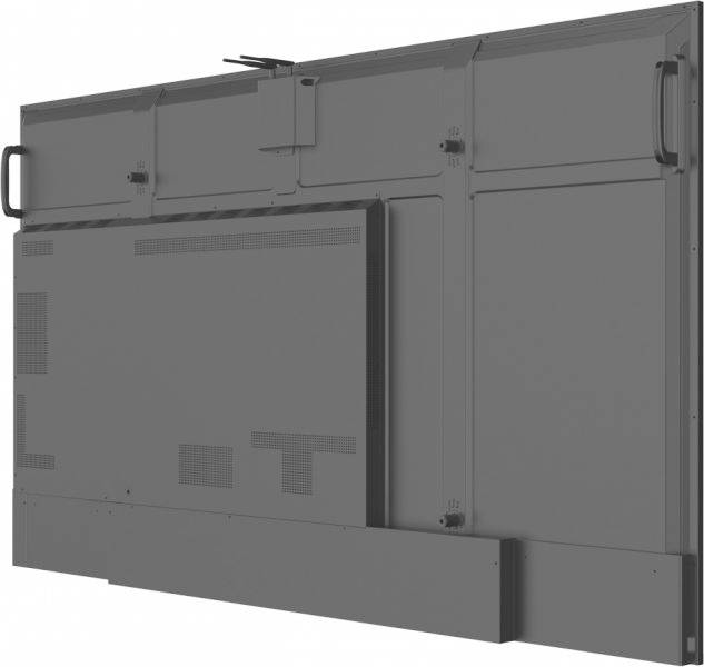 Wandmontierte, graue rechteckige Einheit mit Griffen an den Seiten, vermutlich Teil eines größeren technischen oder industriellen Geräts.