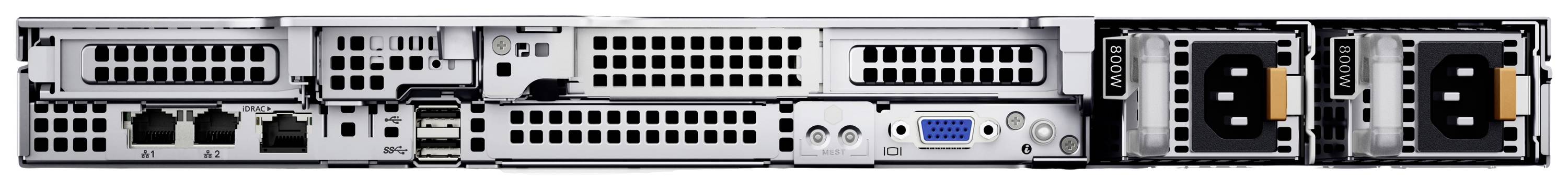 Rückansicht eines Server-Rack-Gehäuses mit mehreren Ventilatoren, Ethernet-Ports und Stromversorgungseinheiten, bereit für Netzwerkinstallation.