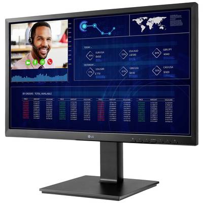 Bild eines Computermonitors mit digitalen Anzeigedaten und Videokonferenzfenster. Tabellen zeigen Finanzinformationen und Diagramme.