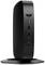 Schwarzer, vertikal stehender Thin Client mit mehreren USB-Anschlüssen an der Vorderseite und HP-Logo oben.