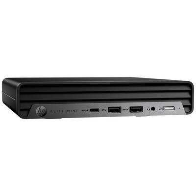 Schwarzer Mini-PC mit mehreren USB-Anschlüssen und einem Netzschalter an der Vorderseite. Logo der Marke auf der linken Seite.