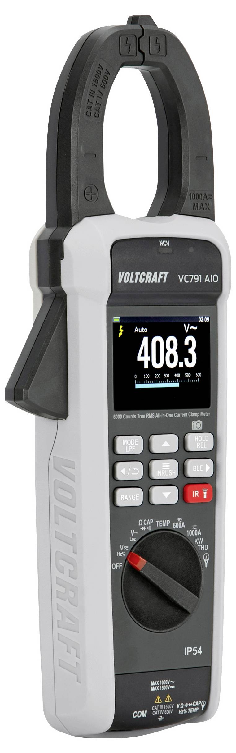 VOLTCRAFT VOLTCRAFT VC791 All-In-One Stromzange Stromzange digital CAT III 1500 V, CAT IV 600 V Anzeige (Counts): 6000-3