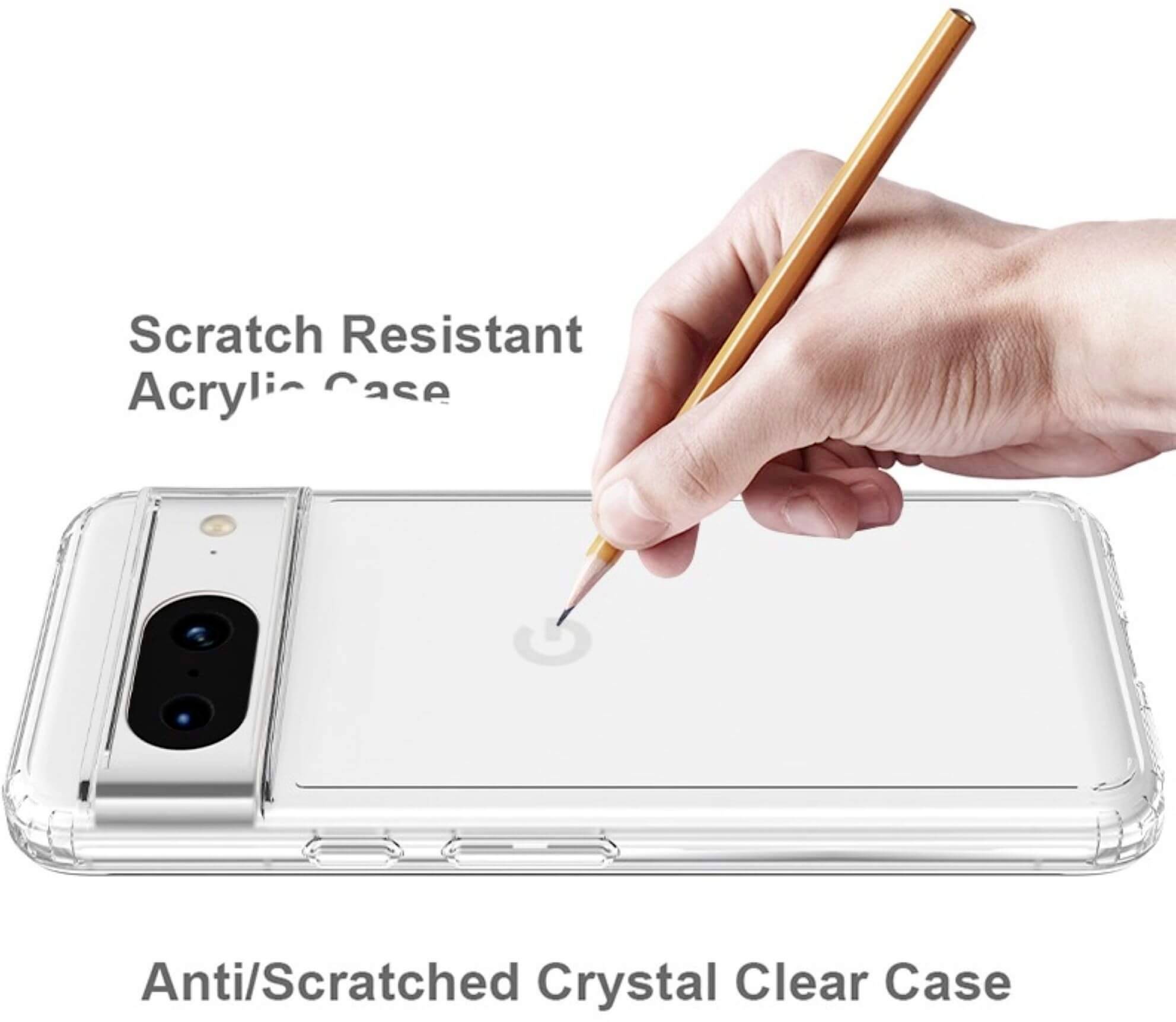 Transparentes, kratzfestes Acryl-Handycase mit Stifthand. Betont Schutz vor Kratzern.