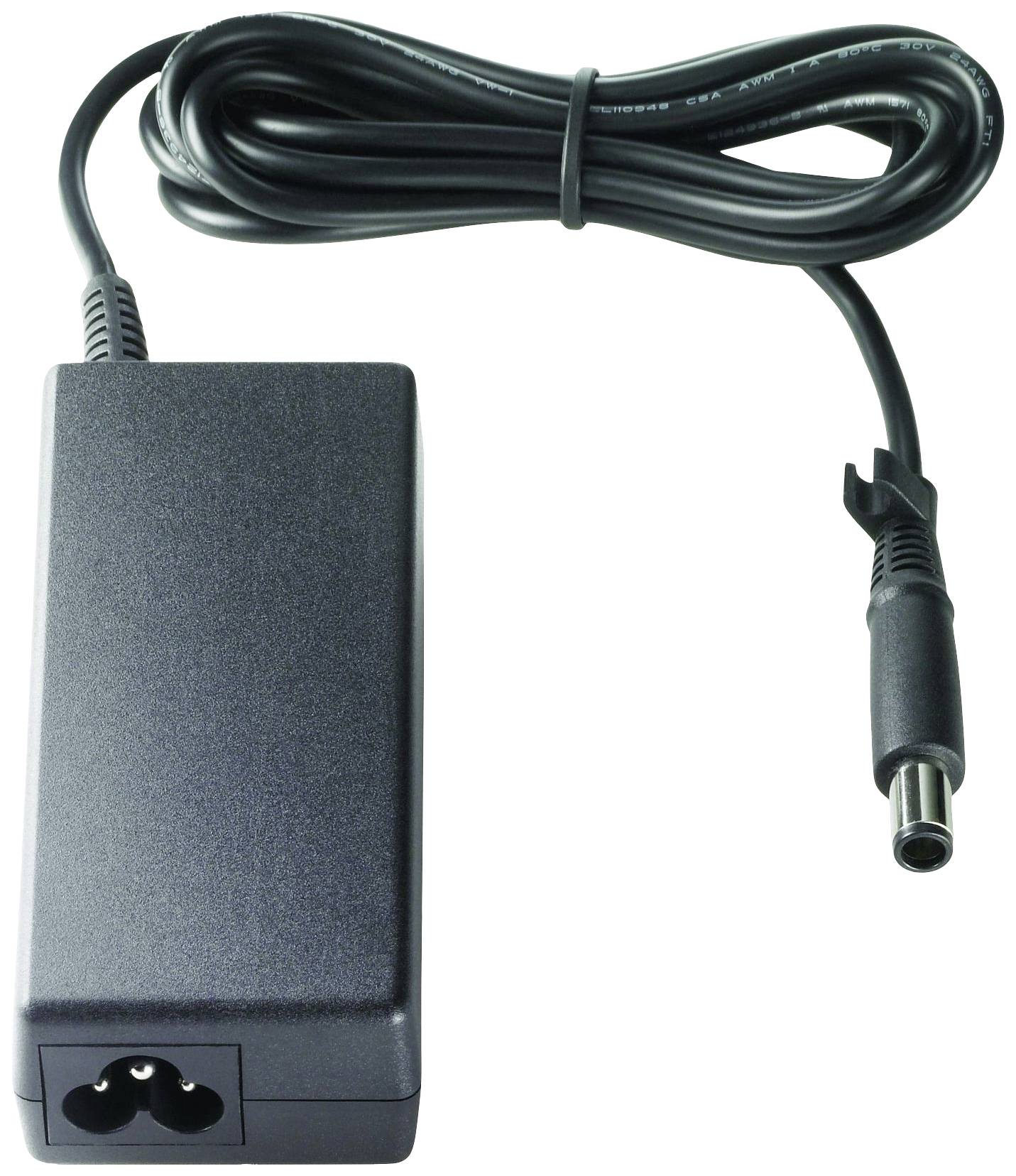 Schwarzes Laptop-Ladegerät mit abnehmbaren Netzkabel und DC-Stecker.