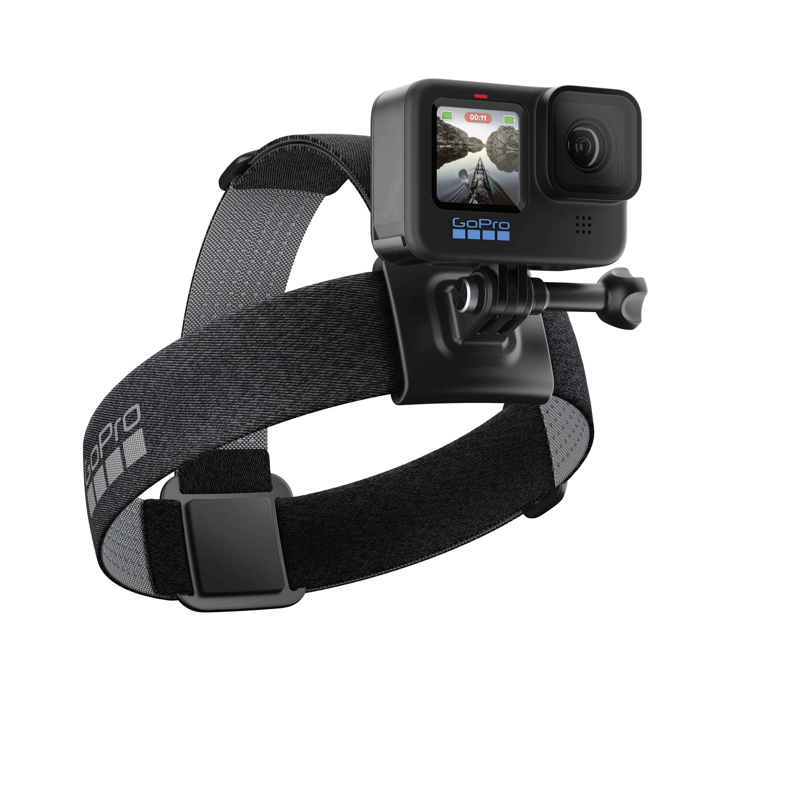 Kamerahalterung am Kopf mit GoPro-Kamera, ideal für Aufnahmen aus der Ich-Perspektive bei sportlichen Aktivitäten.