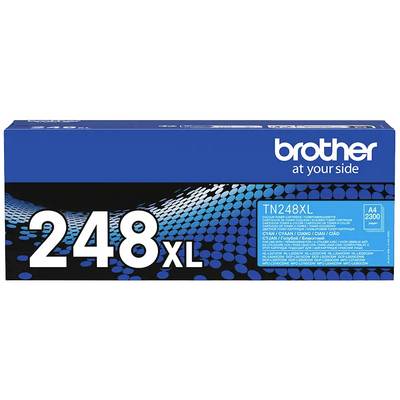 Eine Verpackung für den cyanblauen Brother TN-248XL-Druckerton mit einer Kapazität von 2300 Seiten, geeignet für A4-Papier.