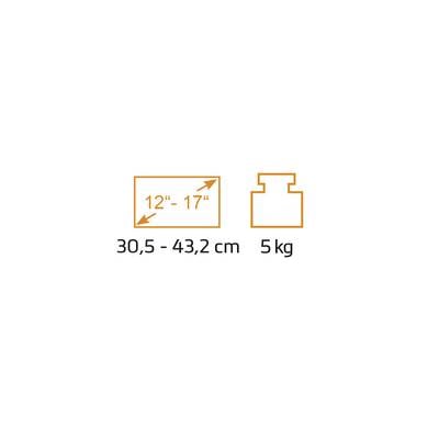 'Tabletgrößen: 30,5-43,2 cm (12"-17"). Gewicht: 5 kg.'