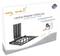 'Laptop Adapter-Halterung' Verpackung zeigt Halterung für Monitorarme, mit 2 Höheneinstellungen und kompatibel mit Laptops 12"-17".