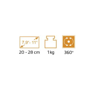 'Maße: 20-28 cm, 7,9"-11" Breite; Gewicht: 1 kg; 360° drehbar.'