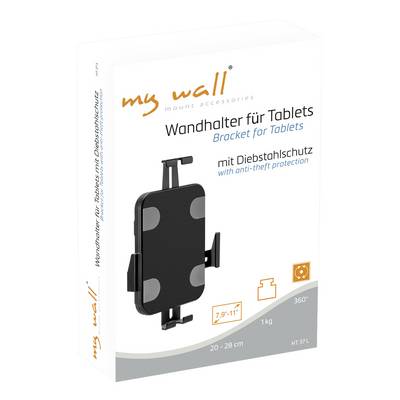 'Wandhalter für Tablets mit Diebstahlschutz. Passend für Tablets von 20 bis 28 cm. Belastbarkeit: 1 kg. 360° drehbar.'