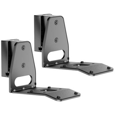 Zwei schwarze Halterungen aus Metall, die an einer Wand montiert werden können. Sie haben eine dreieckige Form und ermöglichen die Ablage von Gegenständen.