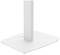 Weiße Standfläche mit quadratischem Fuß und abgerundeten Ecken, trägt schlanke, vertikale Struktur.