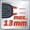 'Reifenprofil max. 13 mm tief' auf einem grafischen Schild. Zeigt Profilansicht eines Reifens mit Pfeilen, die die Richtung angeben.