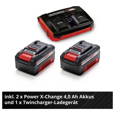 Power X-Change Set inklusive zwei 4.0 Ah Akkus und einem Twincharger Ladegerät.