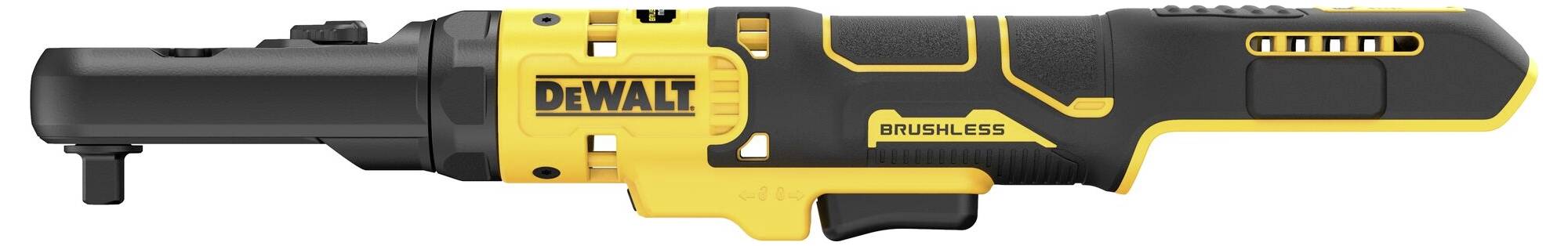 Elektrisches DeWalt-Werkzeug in Schwarz und Gelb, mit Aufschrift 'BRUSHLESS'. Hauptsächlich zur Verwendung für Reparaturarbeiten.