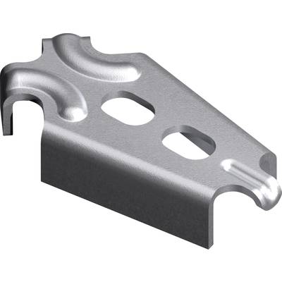 Metallkomponente mit zwei ovalen Löchern, gerundeten Enden und einer erhabenen, wellenförmigen Struktur auf der Oberfläche.