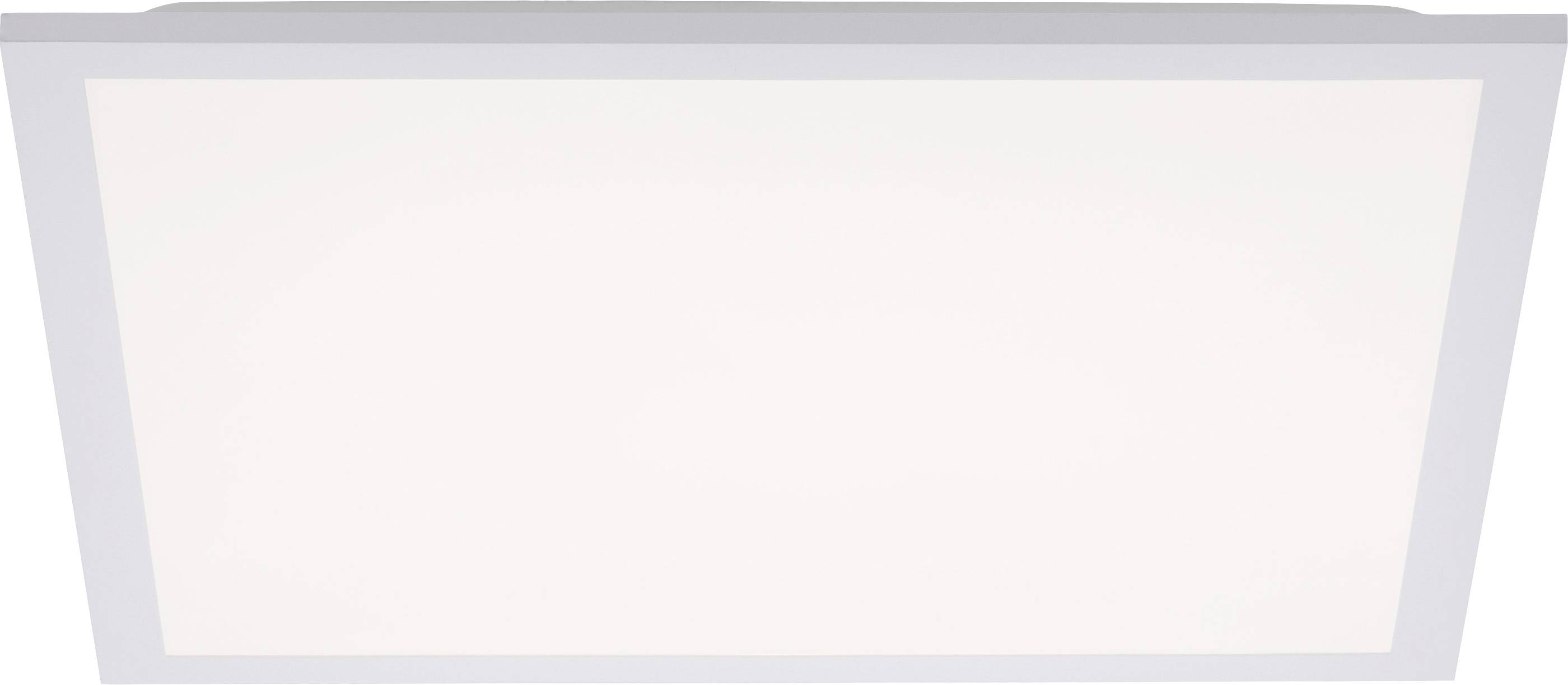 Rechteckige LED-Deckenleuchte mit weißer Umrandung und gleichmäßigem Lichtaustritt. Ideal zur Beleuchtung von Innenräumen.