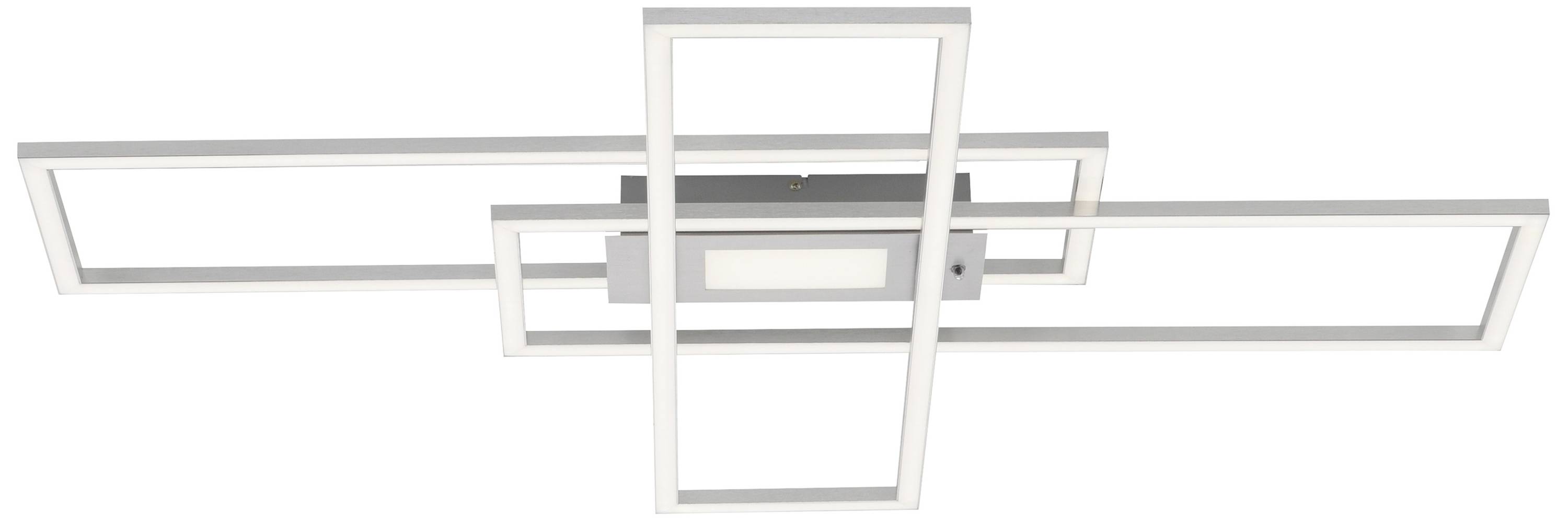LED-Deckenleuchte mit geometrischem Design aus überlappenden rechteckigen Rahmen. Modern und minimalistisch, für Innenräume geeignet.
