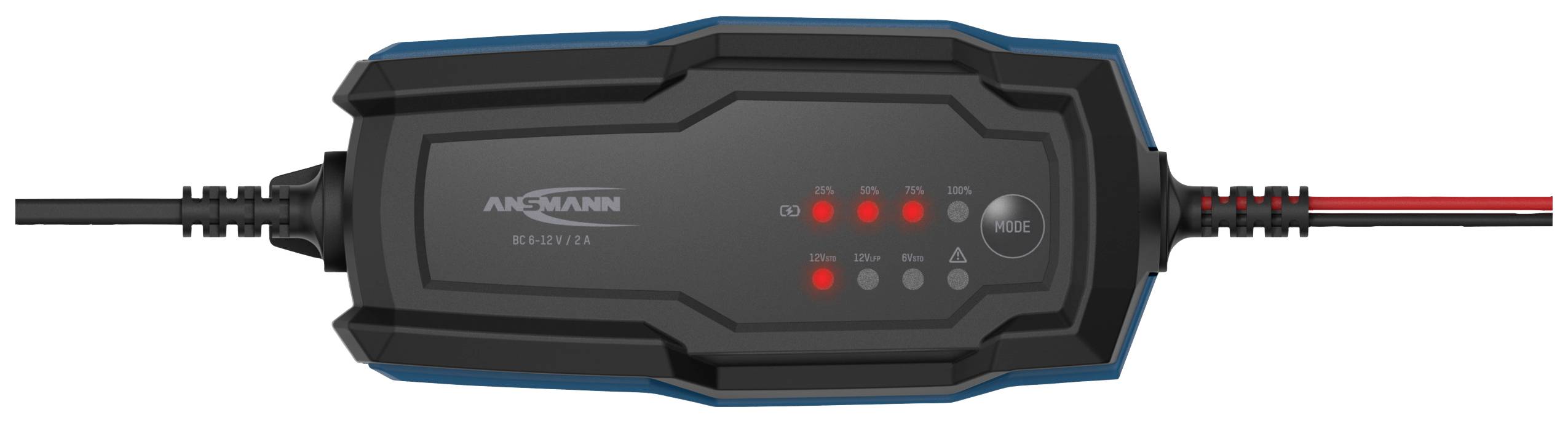 'ANSMANN' Ladegerät mit mehreren LEDs, die den Ladestatus anzeigen.