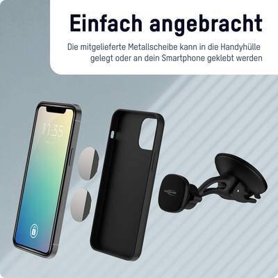 Handyhalterung, kompatibel mit Hülle. Metallplättchen wird in Hülle platziert oder auf Smartphone geklebt. Einfach anzubringen.