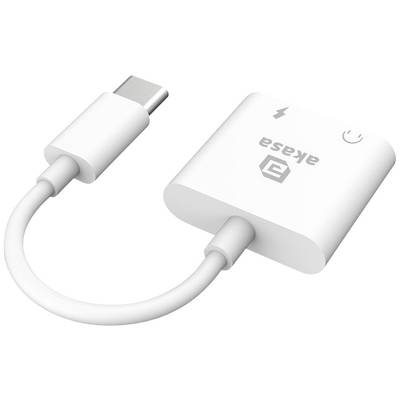 Weißer USB-C-Adapter mit Marke 'akasa' und Blitzsymbol.