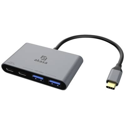 'USB-Hub mit zwei USB-C- und zwei USB-A-Anschlüssen, verbindet mehrere Geräte mit einem Computer über einen einzigen USB-C-Stecker.'