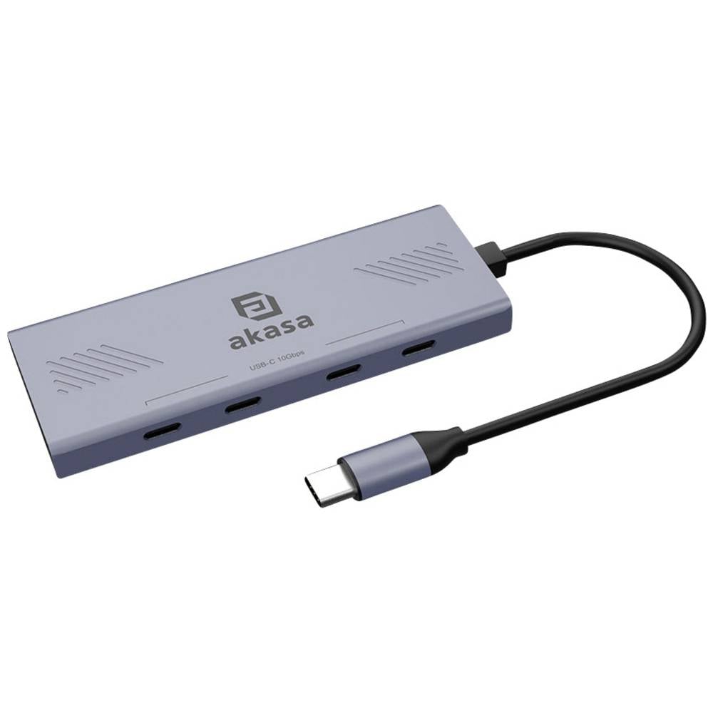 Akasa 10Gbps USB Type-C 4 Port Hub USB-C (USB 3.2 Gen 2) multiport hub 4 poorten Met USB-C stekker Aluminium (geëloxeerd)