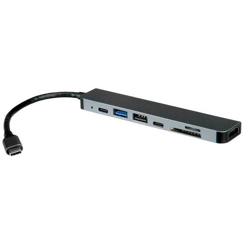 Thumbnail - ROLINE Dockingstation USB Typ C, 4K HDMI, USB 2.0 (Typ-A), USB 3.2 Gen 1 (Typ-A+C), PD, SD/MicroSD
