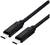 Zwei schwarze USB-C-Kabel mit Steckern, die auf beiden Enden identisch sind. Sie sind nebeneinander angeordnet.