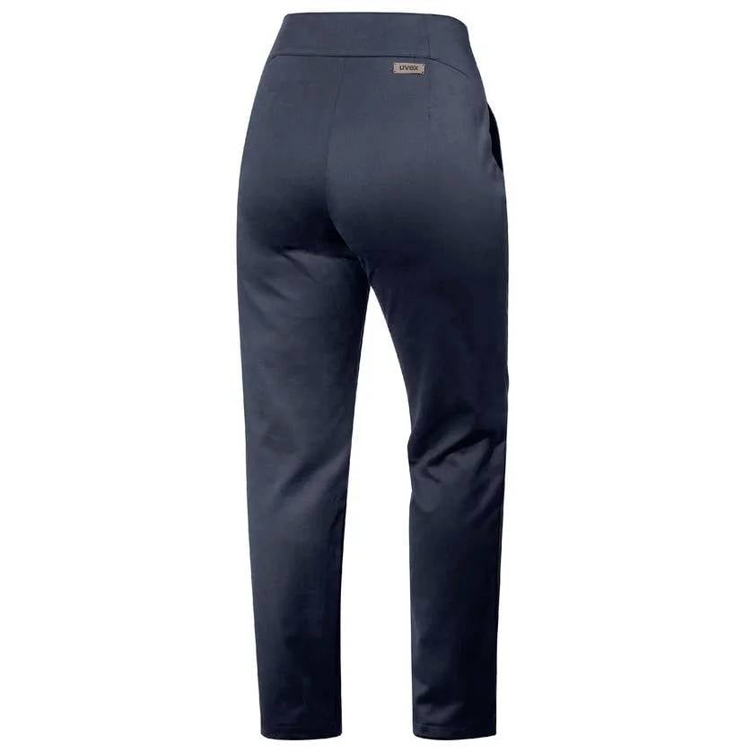 Dunkelblaue Hose von hinten gezeigt, mit geradem Schnitt und mittlerer Taille. Geeignet für formelle oder legere Anlässe.