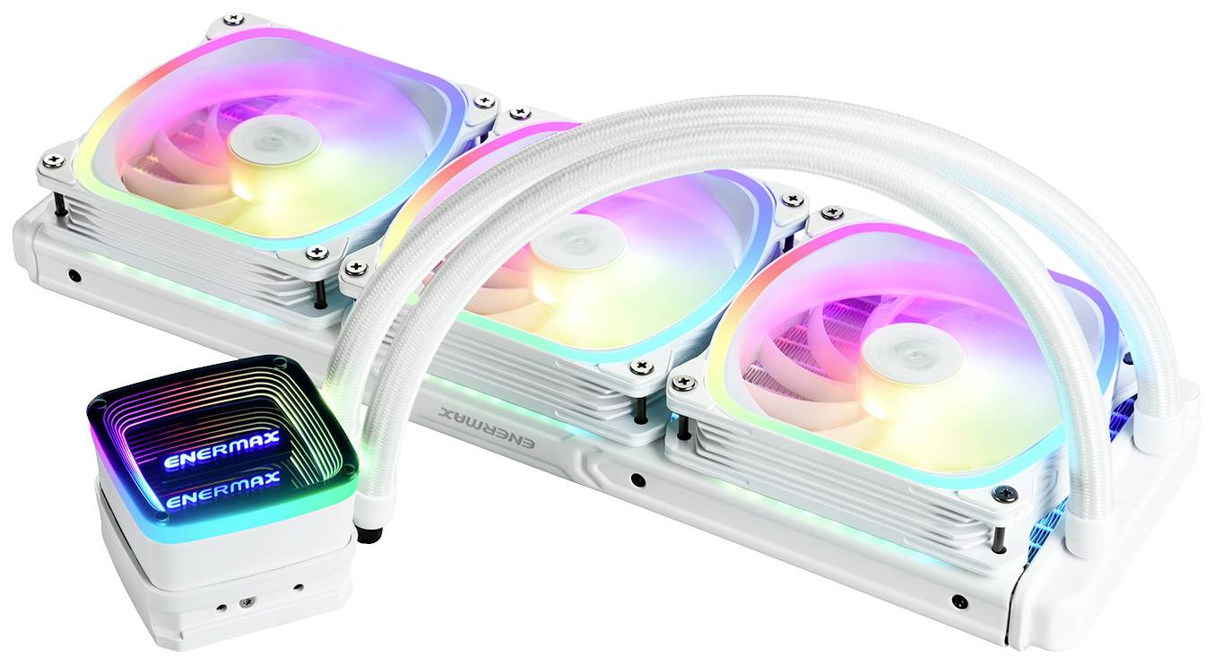 Dreifach-Lüfter-Wasserkühlung mit RGB-Beleuchtung, geeignet für leistungsstarke Computer mit hohem Kühlbedarf.