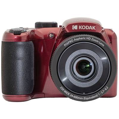 Eine rote Kodak-Digitalkamera mit großem Objektiv, Zoom-Ring und Auslöser oben.