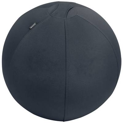 Dunkelgrauer Gymnastikball mit textiler Oberfläche und dezentem Markenlabel an der Seite. Geeignet für Fitness oder Büroanwendungen.