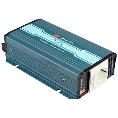 Wechselrichter Modell NTS-450, türkis-schwarzes Gehäuse mit Steckdose und LED-Anzeigen, geeignet für Solarstromumwandlung.