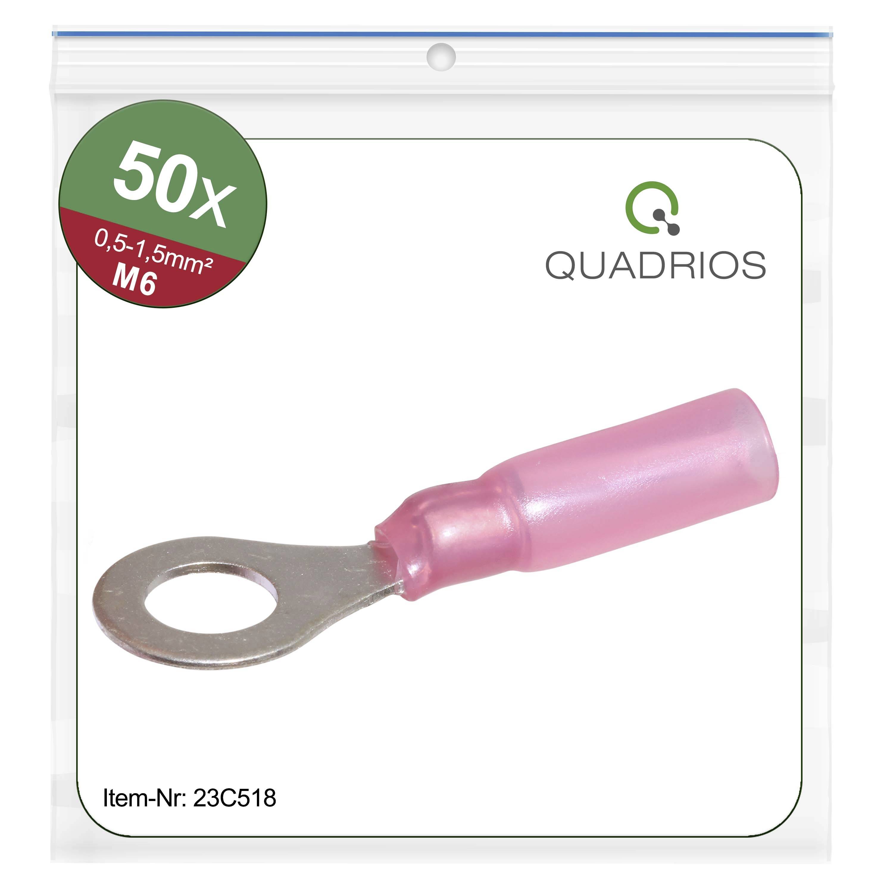 Quadrios 23C518 Ringkabelschuh Querschnitt (max.)=1.5 mm² Loch-Ø=6.5 mm Teilisoliert Rot 50 St.